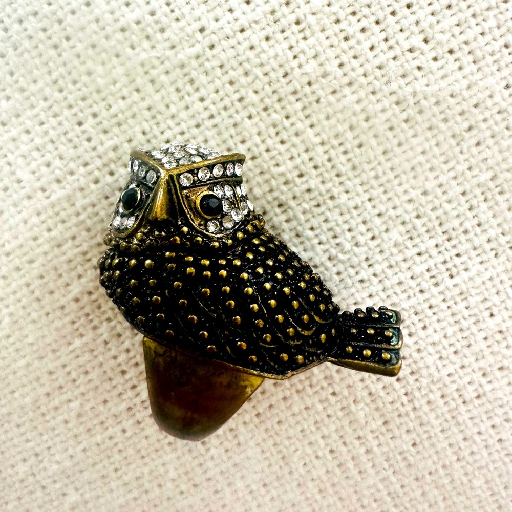 Owl Adjustable Ring with Rhinestones